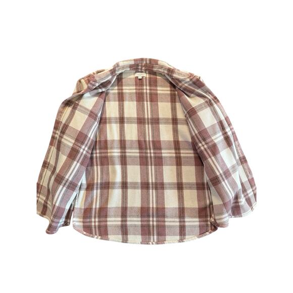 Mud Pie Women’s Medium Highland Plaid Shacket Jacket Button Up Shirt Pink Cream - Picture 7 of 10